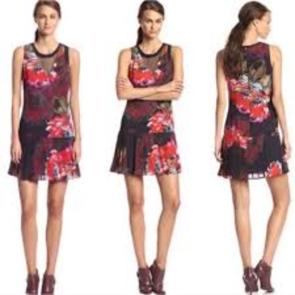 Trina Turk Navy and Red Floral Dress - Picture 1 of 9